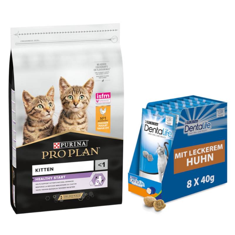 10 kg PURINA PRO PLAN + 8 x 40 g Dentalife Tägliche Zahnpflege-Snacks gratis! - Kitten Healthy Start reich an Huhn von Pro Plan