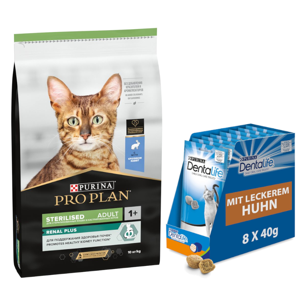 10 kg PURINA PRO PLAN + 8 x 40 g Dentalife Tägliche Zahnpflege-Snacks gratis! - Sterilised Adult Renal Plus Kaninchen von Pro Plan