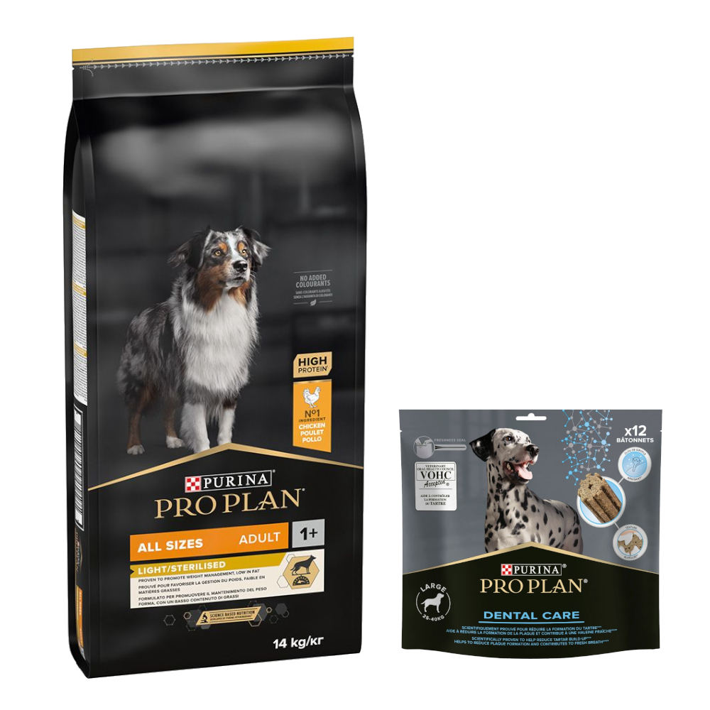 14 kg PURINA PRO PLAN Adult + 426 g Dental Care Snack für große Hunde gratis! - All Sizes Light/Sterilised 14 kg PURINA PRO PLAN Adult + 426 g Dental Care Snack für große Hunde gratis! - All Sizes Light/Sterilised von Pro Plan