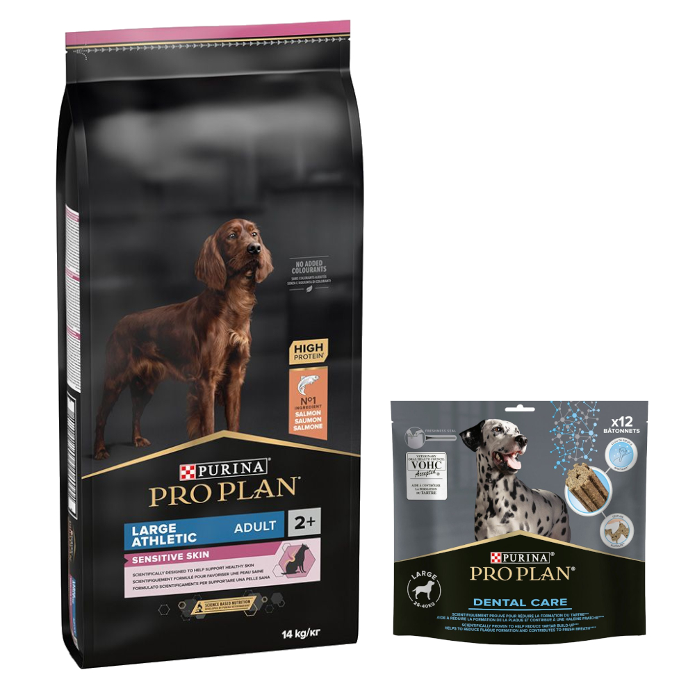 14 kg PURINA PRO PLAN Adult + Dental Care passender Snack gratis! - Large Athletic Sensitive Skin Lachs + für große Hunde 426 g 14 kg PURINA PRO PLAN Adult + Dental Care passender Snack gratis! - Large Athletic Sensitive Skin Lachs + für große Hunde 426 g von Pro Plan