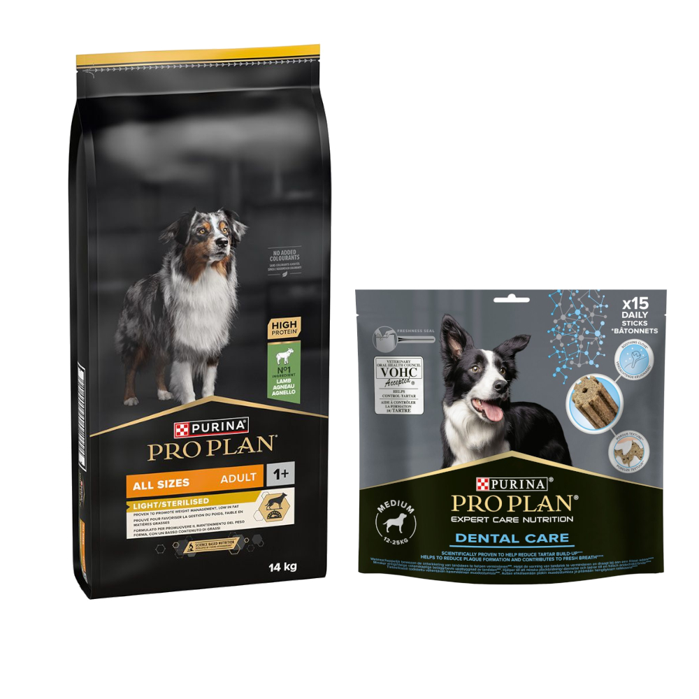 14 kg PURINA PRO PLAN Adult + Dental Care passender Snack gratis! - All sizes Light Sterilised Lamm + Medium Dog 345 g 14 kg PURINA PRO PLAN Adult + Dental Care passender Snack gratis! - All sizes Light Sterilised Lamm + Medium Dog 345 g von Pro Plan