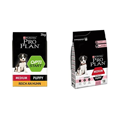 PURINA PRO PLAN Medium Puppy Welpenfutter trocken mit OPTISTART, reich an Huhn, 1er Pack (1 x 3kg) & PURINA PRO PLAN Medium Puppy Welpenfutter trocken mit OPTIDERMA, reich an Lachs, 1er Pack (1 x 3kg) von Pro Plan