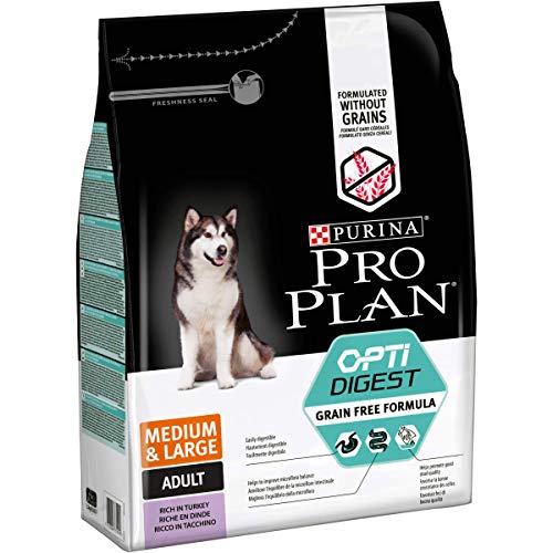 Pro Plan Grain Free Medium & Large Adult Sensitive Digestion, Hundefutter trocken, reich an Truthahn, 1er Pack (1 x 2,5 kg) von Pro Plan