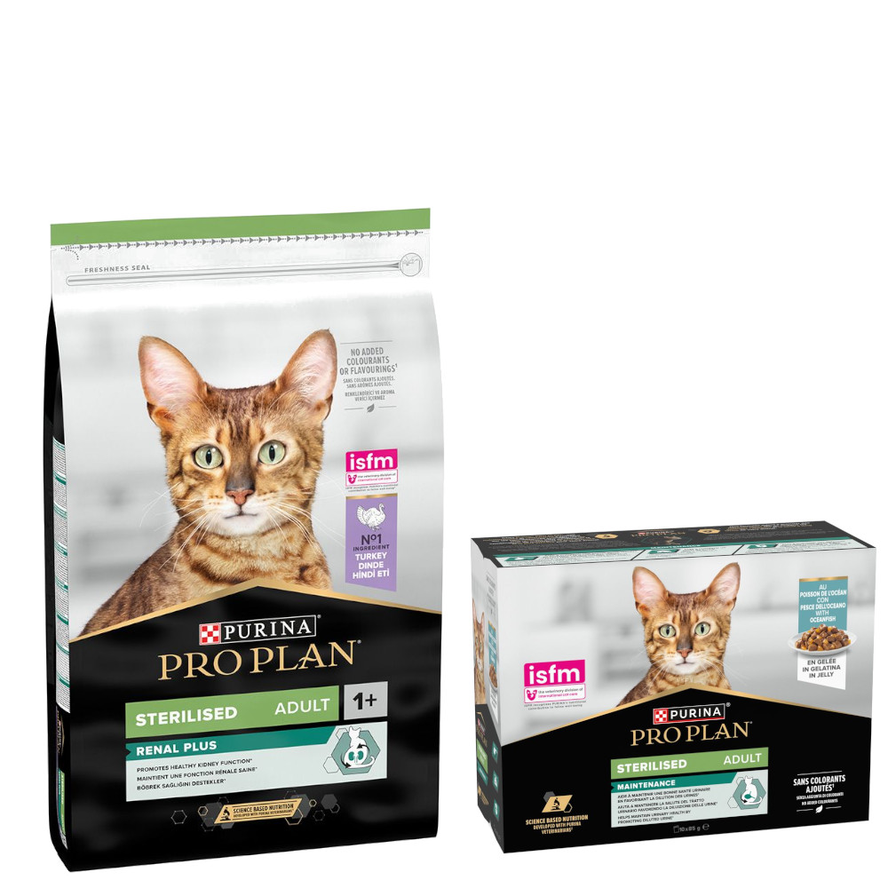 PURINA PRO PLAN Trockenfutter + 10 x 85 g Sterilised Adult Maintenance gratis! - 10 kg Sterilised Adult Renal Plus Truthahn PURINA PRO PLAN Trockenfutter + 10 x 85 g Sterilised Adult Maintenance gratis! - 10 kg Sterilised Adult Renal Plus Truthahn von Pro Plan