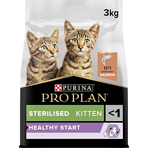 PURINA PRO PLAN Sterilised Kitten <1 Healthy Start | Reich an Lachs | Trockenfutter | Kätzchen | 3 kg Beutel von Pro Plan