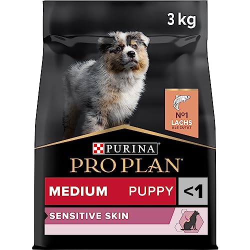 Pro Plan Medium Puppy Sensitive Skin, Welpenfutter trocken, reich an Lachs, 1er Pack (1 x 3 kg) von Pro Plan