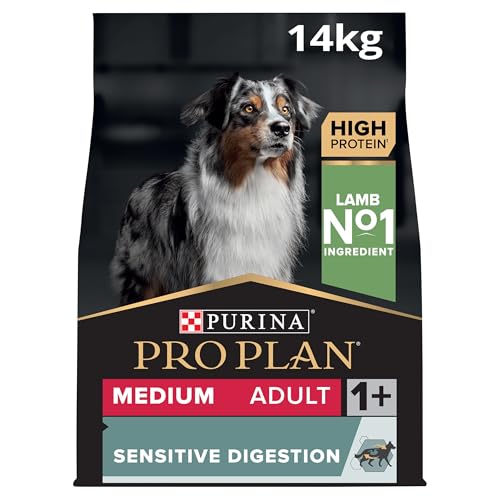 Pro Plan Medium Adult Sensitive Digestion, Hundefutter trocken, reich an Lamm, 1er Pack (1 x 14 kg) von Pro Plan