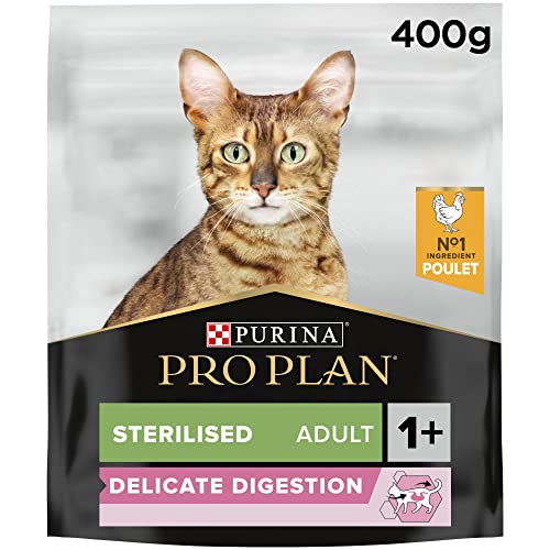 Purina Pro Plan | Sterilised Adult 1+ Delicate Verdauung | Reich an Huhn | Trockenfutter | Katze | 400 g Beutel von Pro Plan