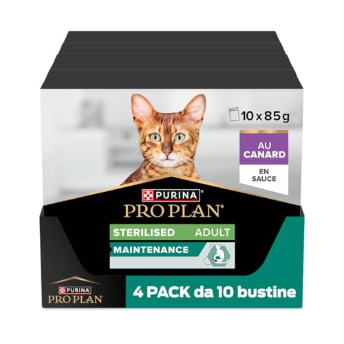 Purina Pro Plan Sterilised Nassfutter für Erwachsene Katzen, sterilisiert, in Sauce Ente, 40 Beutel à 85 g von Pro Plan