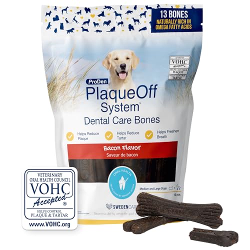 ProDen PlaqueOff Dental Knochen für Hunde, Speck (13er-Packung – 485 g), gegen Mundgeruch, Plaque, Zahnstein von ProDen PlaqueOff