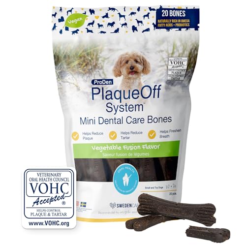 ProDen PlaqueOff Mini Dental Knochen für kleine Hunde und Zwerghunde, Gemüsemix (20er-Packung – 340 g) von ProDen PlaqueOff