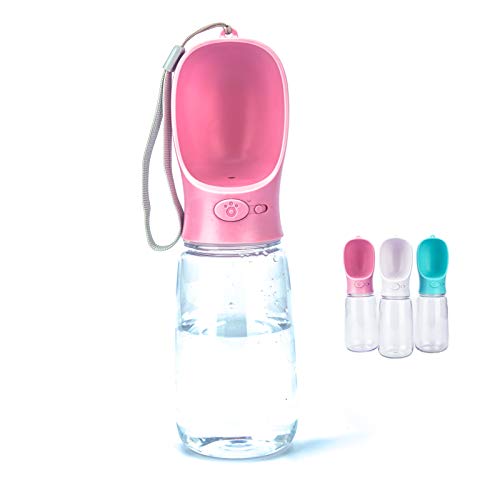 ProYearn Tragbare Hundewasserflasche, 550 ml Wasserflasche mit Trink-Futterspender für Hunde, Wasserspender für Hunde beim Spazierengehen, Wandern und Reisen (Rosa) von ProYearn