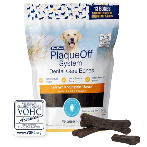 ProDen PlaqueOff Dental Knochen für Hunde, Hühnchen und Kürbis (13er-Packung – 485 g), gegen Mundgeruch, Plaque, Zahnstein von ProDen PlaqueOff