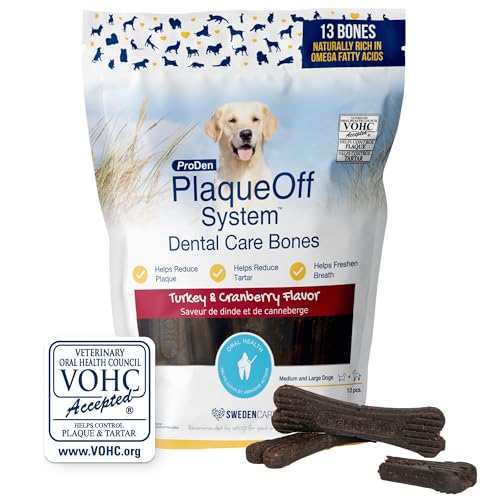 ProDen PlaqueOff Dental Knochen für Hunde, Truthahn und Cranberry (13er-Packung – 485 g), gegen Mundgeruch, Plaque, Zahnstein von ProDen PlaqueOff