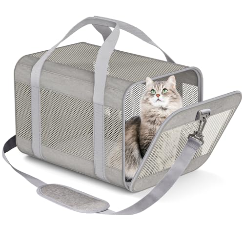 Prodigen Haustier-Tragetasche: Fluggesellschaften zugelassene Haustier-Transportbox für kleine Hunde und Katzen, Grau, Modern, Polyester, Reisen von Prodigen