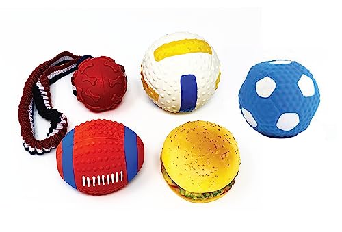 Hundespielzeug Ball Professional Class- Voted No.1 for Quality Hundebälle 4er Set Quietschbälle für Hunde inkl. 1 Solid Flex Hundespielzeug Spielball mit Griff von Professional Class- Voted No.1 for Quality