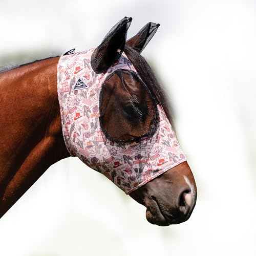 Professional's Choice Comfort-Fit Fliegenmaske | Glattes, dehnbares Lycra | Mesh um die Augen und Ohren ermöglicht klare Sicht und hält Fliegen und Insekten fern | Cowgirl Warmblut Gr von Professional's Choice