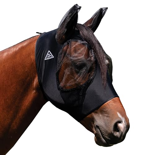 Professional's Choice Comfort-Fit Fliegenmaske | Glattes, dehnbares Lycra | Mesh um die Augen und Ohren ermöglicht klare Sicht und hält Fliegen und Insekten fern | Schwarz Warmblut Gr von Professional's Choice