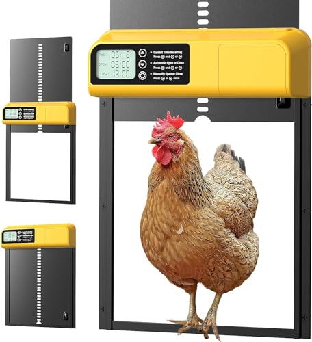 Hühnerklappe,automatische hühnerklappe mit Timer und manuelle,Aluminium hühnerklappe automatisch,batteriebetriebener LED-Bildschirm für Sichere Hühnerhaltung von Profey