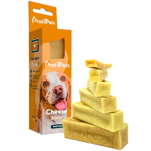 ProfiPets Cheese Bone | Käseknochen für alle Hunde von 0-5 kg | 4er Pack XS Käsesnack | 4X 27,5 g Hundesnack | Zahnpflege Hund | Kausnack nach Himalaya-Rezeptur | Kaukäse mit 65% Protein | Churpi von ProfiPets