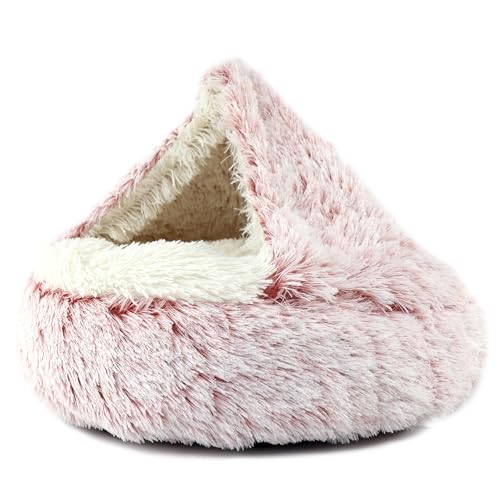 Prokei Beruhigendes Plüsch-Hundebett und Katzenbett, Höhle, weich, warm, gemütlich und flauschig, rundes Donut-Haustierbett für Welpen und Kätzchen bis zu 15,9 kg, Rosa von Prokei