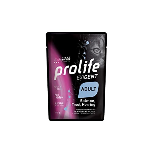 Prolife Exigent Adult Lachs Forelle & Hering 12 Beutel à 85 Gramm Erwachsene Katze von Prolife