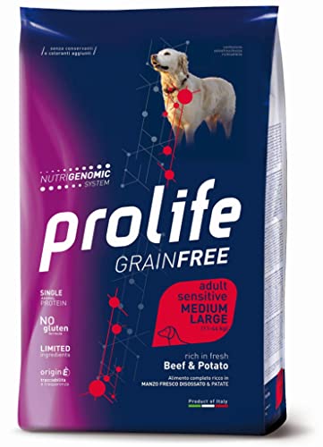 prolife Getreide Free Erwachsene Medium/Large Sensitive Rindfleisch und Kartoffeln 10 kg von Prolife