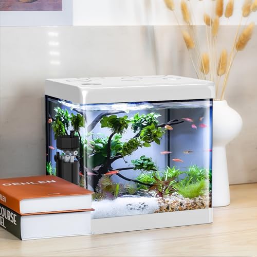 Pronetcus Betta-Fischbecken mit Filter und Licht, weißes Aquarium-Starter-Set, 1,8 l Fassungsvermögen. von Pronetcus