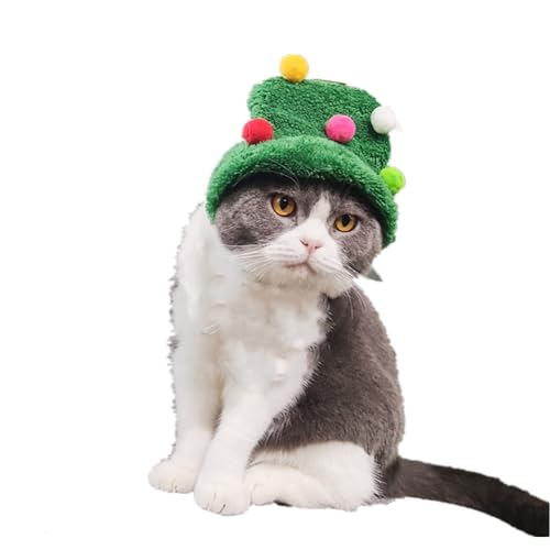 Proumhang Haustier Katze Hund Weihnachtsmütze,Lustige Haustiermütze aus Filz mit Bommel,Cosplay Hut Holiday Party Niedliche Kostüme für kleine Hunde Katzen Grün L(für 8-15kg Haustiere) von Proumhang