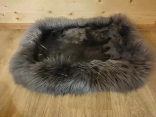 Provellus ECHT SCHAFFELL HUNDEBETT KATZENBETT Merino Fell SUPER KUSCHELIG WARM UND WEICH (Dunkelgrau, L - 75 x 50 cm) von Provellus