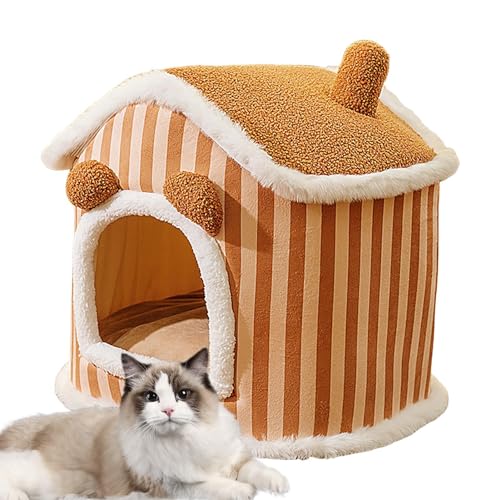 Pruojhw Warmes Katzennest für Hauskatzen, Plüsch-Hundehütte | Hundebett, Katzenhöhle, Hausform, warm - Warme, weiche Welpenhöhle für den Winter, Katzenversteck für Katzen, Hunde und Haustiere von Pruojhw