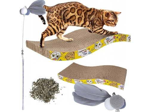 Przydasie Nützlich Katzenkratzer Horizontal Katzenminzliege, Pappe mit organischer Katzenminze, doppelseitige haltbare Kratzunterlage Gebogene Form, für kleine und große Katzen, solide + Angelrute von Przydasie