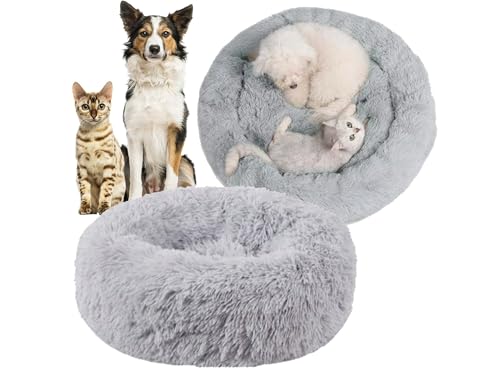 Przydasie Weiches und Flauschiges Haustierbett für Hunde und Katzen – 50 cm Durchmesser, ovales Design, Kratzfest, maschinenwaschbar. Ideal für erholsamen Schlaf, in hellem Grau. von Przydasie