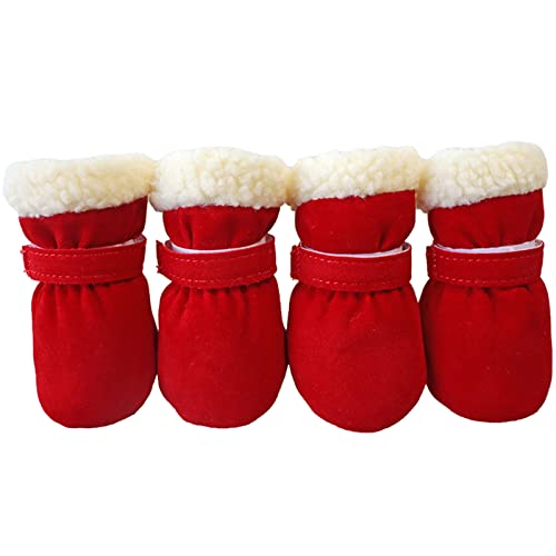 Psdndeww 4 x rutschfeste Welpen-Schuhe, winddicht, für den Winter, für Hunde, Schneeschuhe, dick, warm, für Outdoor-Socken von Psdndeww