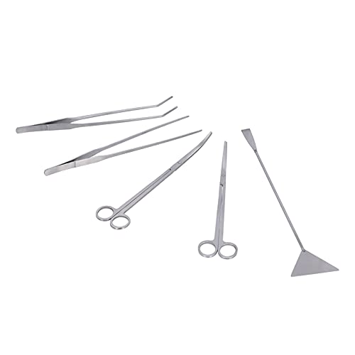 Aquarium Tool Kit 5-teiliges Set mit gebogener Pinzette aus Edelstahl, gerade Schere, Schaber für Wasserpflanzenpflege und Fische von Pssopp