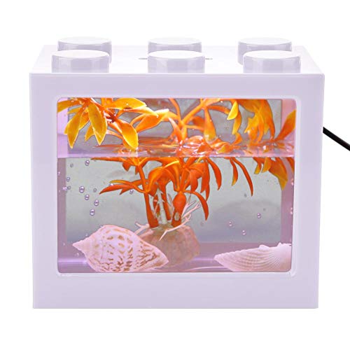 Fischbecken Aquarium Fish Tank Mini Aquarium USB LED Light Fish Tank Aquarium Decor for Box Office Tea Table(Weiß) von Pssopp