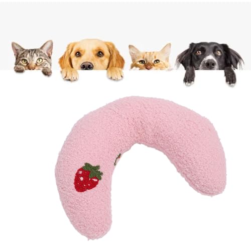 Halbes Donut-Hundehalskissen, Weiches, Flauschiges Plüschmaterial, Leicht zu Reinigen und zu Pflegen, Multifunktionales, Bequemes Haustier-U-förmiges Kissen Zum Schlafen (Pink) von Pssopp