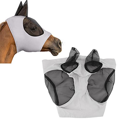 Horse Mesh Fly Mask Atmungsaktive Elastische Pferdegesichtsmaske mit Ohrenschutz Reitsportausrüstung (Grau) von Pssopp