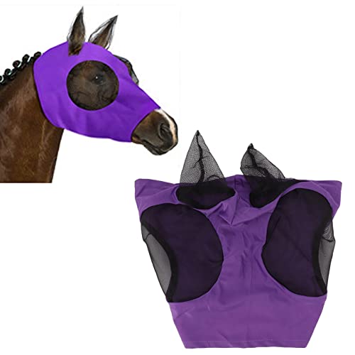 Horse Mesh Fly Mask Atmungsaktive Elastische Pferdegesichtsmaske mit Ohrenschutz Reitsportausrüstung (Lila) von Pssopp