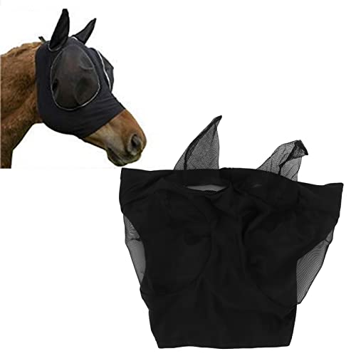 Horse Mesh Fly Mask Atmungsaktive Elastische Pferdegesichtsmaske mit Ohrenschutz Reitsportausrüstung (Schwarz) von Pssopp