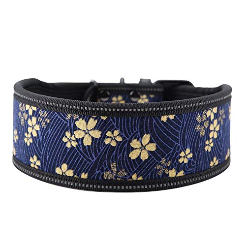 Hundehalsband aus Nylon verstellbares Nylonhalsband Bequemes Sicherheitshalsband mit reflektierender Schnalle für mittelgroße und große Hunde(L-Marineblau) von Pssopp