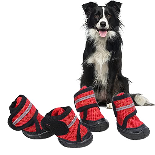 Hundeschuhe Mesh Haustierstiefel mit Verstellbaren Reflektierenden Streifen und Robuster Rutschfester Sohle für Heißes Pflaster(rot 45 Meter) von Pssopp