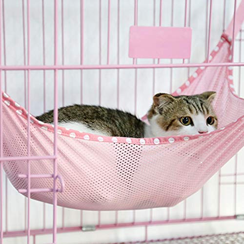 Katzenhängematte Haustier Katze hängenden Bett Winter Sommer zwei Seiten Multifunktions Katzenregale Tragbare Atmungsaktive Mesh Haustier Hängematte Hänge Bett für Katze (Rosa L) von Pssopp