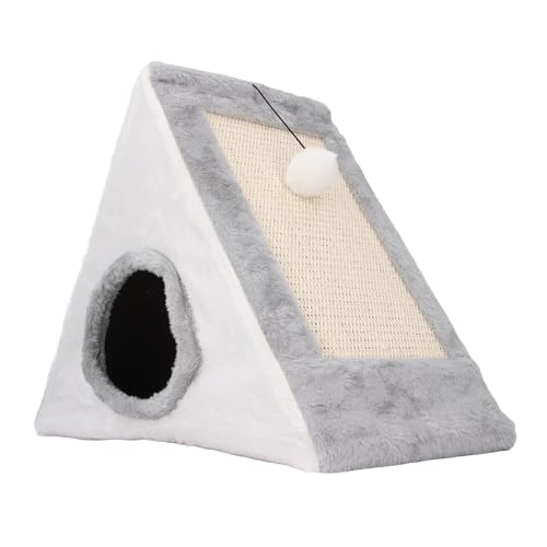 Katzenkratzhaus, Dreieckiges Design, Multifunktional, Sisal-Kiefernholz, Zum Stressabbau, Katzenbetthöhle, Faltbares Design für Muskeltraining (Grey) von Pssopp