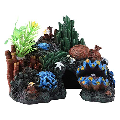 Aquarium Dekoration Aquarium Ornament mit Höhle Bunte Kunstharz Korallenriff Höhle View Dekor Versteckt Höhlen Aquarium Dekoration, 13 x 8 x 9,5 cm von Pssopp