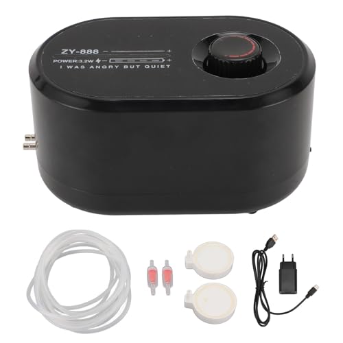 Pssopp Aquarium-Sauerstoffpumpe, Dual-Auslass, Einstellbarer Luftstrom, Effiziente und Leise Aquarium-Luftpumpe Zum Angeln und Fischtransport (4400-mAh-Akku) (EU-Stecker) von Pssopp