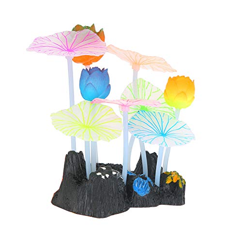 Pssopp Glühender Effekt Künstliche Lotusblätter Fake Lotusblume Fluoreszierende Aquarium Pflanzen Dekor Ornament Dekoration für Aquarium Landschaft (6 Lotusblätter und 3 Lotusblüten) von Pssopp