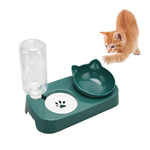 Pssopp Hunde und Katzennapf mit Automatischer Wasserspenderflasche Automatischer Wasserspender Futternapf Set für Hunde und Katzen (dunkelgrün) von Pssopp