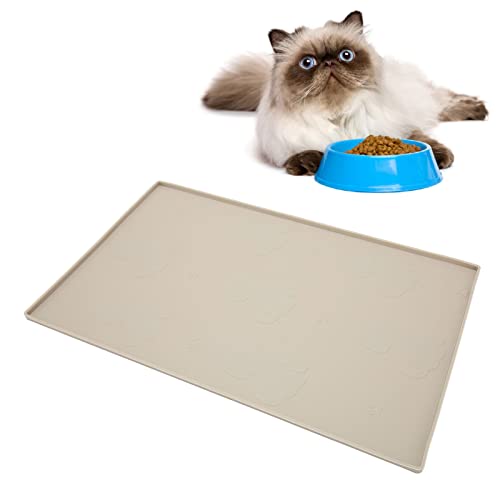 Katzenfuttermatte wasserdichte rutschfeste Silikon Hundenapfmatte Lebensmittelechtes Futterplatzset für Katzen und Hunde (Beige) von Pssopp