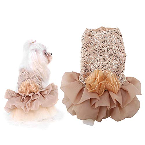 Pssopp Katzenkleid Hundekleid Bling Dog Kleid Komfortabler Hund Prinzessin Hochzeitskleid Welpen Katzen Prinzessin Sommer Rock(Gold M) von Pssopp